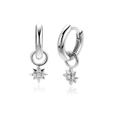 6mm ZINZI zilveren oorbedels fonkelende ster ZICH2825 (zonder oorringen)