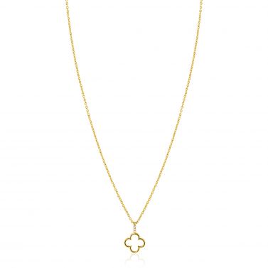 ZINZI gold plated zilveren ketting 42-45cm met open klaver hanger ZIC2743