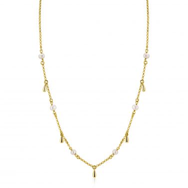 ZINZI gold plated zilveren ketting met witte zoetwaterparels en druppeltjes 42-45cm ZIC2753