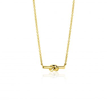 ZINZI gold plated zilveren schakel ketting met staafje en trendy knoop 45-48cm ZIC-BF115G