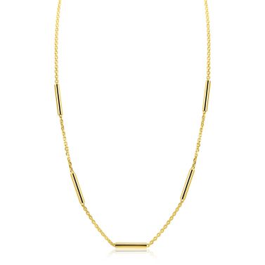 ZINZI gold plated zilveren schakelketting 45cm met vijf gladde ronde staafjes ZIC2800G