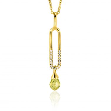 37mm ZINZI gold plated zilveren hanger met trendy open ovale vorm en peervormige hanger groen peridot ZIH2430 (zonder collier)