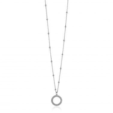 ZINZI zilveren ketting met kleine bolletjes en ronde hanger (12mm) met bolstructuur 42-45cm ZIC2704