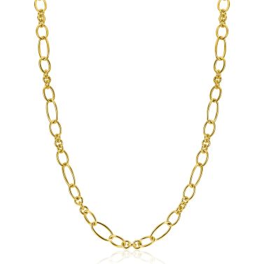 ZINZI goldplated zilveren schakelketting 45cm met speelse combinaties van ronde en ovale schakels ZIC2706G
