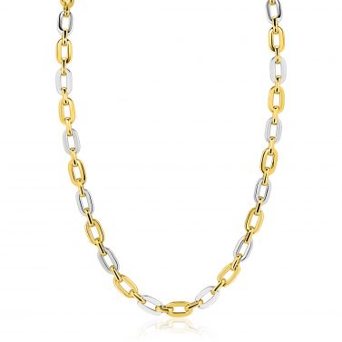 ZINZI gold plated zilveren schakelketting 42-45cm met bicolor rechthoekige schakels (6,5mm breed) ZIC2757