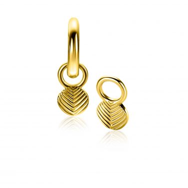 11mm ZINZI gold plated zilveren oorbedels in ronde vorm, bewerkt met veertjesmotief ZICH2644G (zonder oorringen)