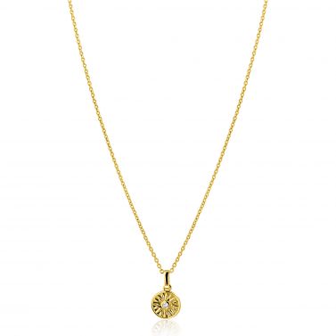 ZINZI gold plated zilveren ketting 42-45cm met zon hanger, bezet met witte zirkonia ZIC2741