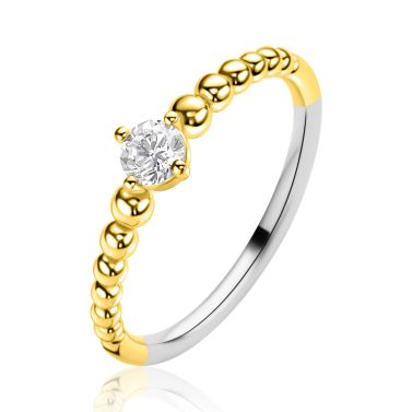 ZINZI goldplated zilveren ring met bolletjes motief en ronde witte zirkonia ZIR2816