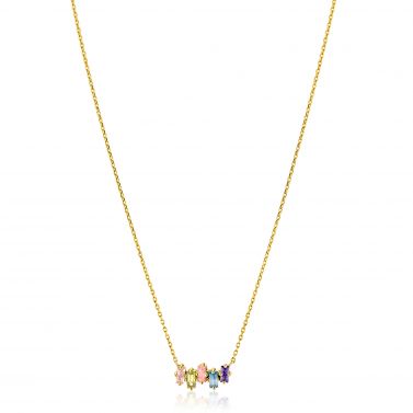 ZINZI gold plated zilveren ketting met multi-color rechthoekige kleurstenen 42-45cm ZIC2739