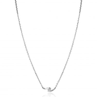 ZINZI zilveren ketting 42-45cm met ronde zirkonia, sierlijk omklemd door twee golvende staafjes ZIC2766