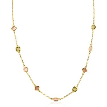ZINZI gold plated zilveren fantasie collier 45cm met speelse vormen bruin en olijfgroen ZIC2771