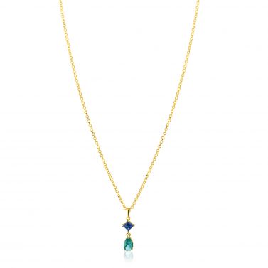 ZINZI gold plated zilveren ketting 42-45cm met luxe peervormige turquoise hanger en blauwe ruitvorm ZIC2745