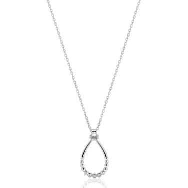 ZINZI zilveren ketting 45cm met open druppelvormige hanger, met bolletjes en drie witte zirkonia’s ZIC2839