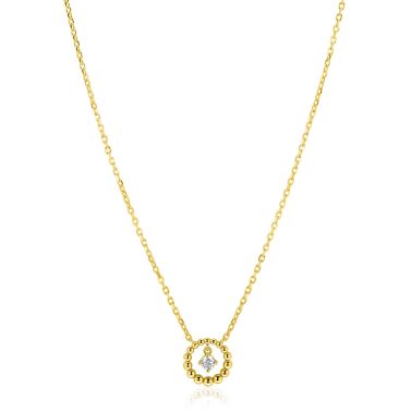 ZINZI goldplated zilveren ketting 45cm met ronde bolletjeshanger en bungelende witte zirkonia ZIC2816