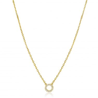 ZINZI gold plated zilveren ketting met open rondje (7,5mm) bezet met witte zirconia's 40-45cm ZIC2550Y