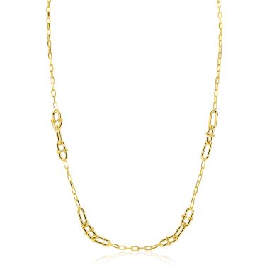 ZINZI gold plated zilveren ketting 45cm met paperclip schakels en dubbele geknoopte schakels ZIC2798