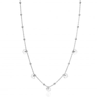 ZINZI zilveren ankerketting met kleine bolletjes en vijf gladde hartjes 42-45cm ZIC2531