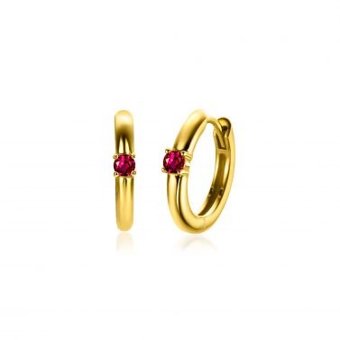 JULI oorringen 13mm gold plated met geboortesteen rood robijn zirconia 
