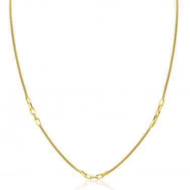 ZINZI gold plated zilveren popcorn schakelketting 45-48cm met drie paperclip schakelaccenten ZIC2709G