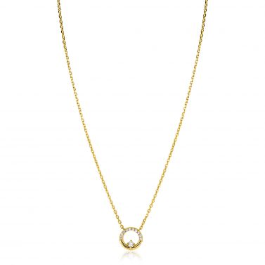 ZINZI gold plated zilveren ketting 42–45cm met ronde open hanger (12mm) en bezet met witte zirkonia's ZIC2725Y