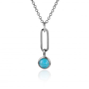 ZINZI zilveren hanger paperclip schakel 26mm rond turquoise blauw ZIH2173 (zonder collier)
