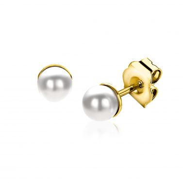 6mm ZINZI gold plated zilveren oorknoppen wit parel ZIO1317Y