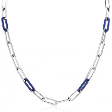 ZINZI zilveren ketting met paperclip-schakels en trendy schakels in lapis blauw 45cm ZIC2549