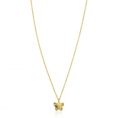 ZINZI gold plated zilveren ketting 42-45cm met vlinder hanger, bezet met witte zirkonia's ZIC2742