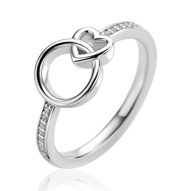 ZINZI zilveren ring met verbonden hart en rondje ZIR2811C