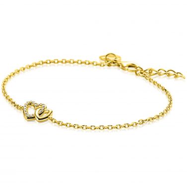 ZINZI gold plated zilveren armband met verbonden hartjes, witte zirkonia's 17-19cm ZIA2493Y