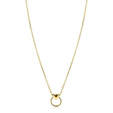 ZINZI gold plated zilveren ketting 42-45cm met glanzend hart aan een open rondje ZIC2759