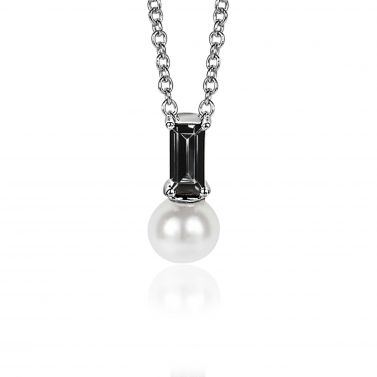 ZINZI zilveren witte parelhanger met zwarte baquette geslepen zirconia ZIH2135Z (zonder collier)