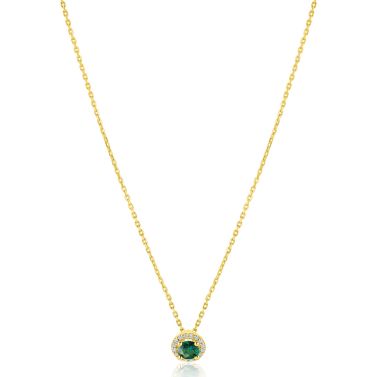 ZINZI goldplated zilveren ketting 45cm met smaragdgroene kleursteen in entourage zetting ZIC2697G