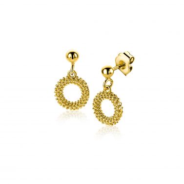 14mm ZINZI gold plated zilveren oorstekers met open rondje van 8,5mm voorzien van een bolstructuur ZIO2704G
