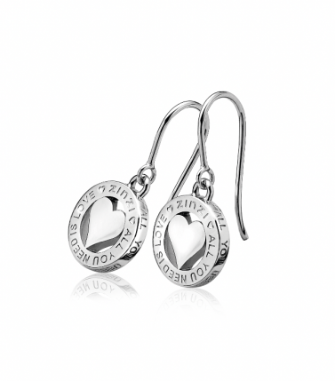 ZINZI zilveren oorhangers met hart en All You Need Is Love tekst LOVEO07H