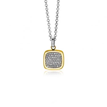 ZINZI gold plated zilveren vierkante hanger 18mm witte zirconia's ZIH1070Y