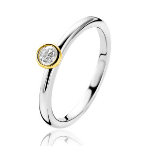 ZINZI zilveren ring bicolor glad rond met witte zirconia ZIR1177Y