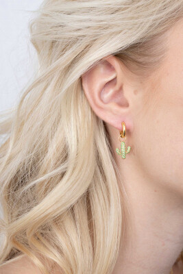 ZINZI zilveren cactus oorbedels 14K geel verguld 13mm groen ZICH2085. (zonder oorringen).