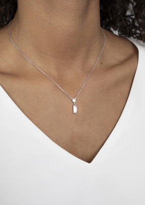 ZINZI zilveren ketting 45cm rechthoek vierkant wit ZIC2056