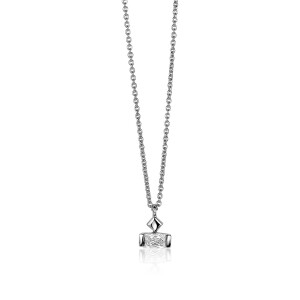 ZINZI zilveren ketting 45cm met hangertje driehoek en liggende baguette zirconia ZIC-BF11
