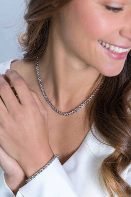 ZINZI zilveren schakel collier 5mm breed  43cm ZIC2147