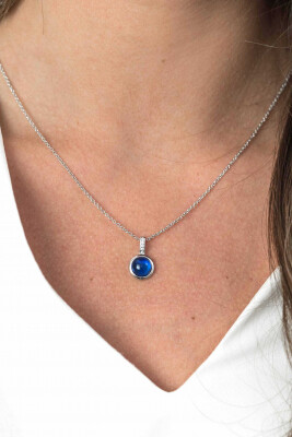 ZINZI zilveren hanger rond blauw wit ZIH1871