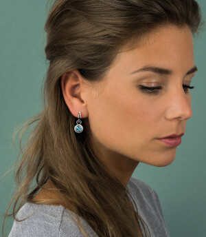 ZINZI zilveren oorbedels rond blauw ZICH1244B (zonder oorringen)