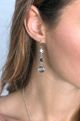 ZINZI zilveren oorhangers 50mm ronde vormen zwart grijs ZIO2109