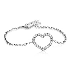 Zinzi zilveren armband met hart wit 17-20 cm ZIA1098 