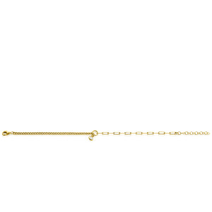 ZINZI gold plated zilveren armband met twee trendy schakels gecombineerd: gourmet en paperclip schakels. Met in het midden een bungelende witte zirconia 17-20cm ZIA2480