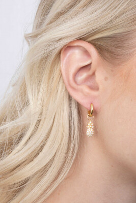 ZINZI zilveren ananas oorbedels 14K geel verguld 13mm wit ZICH2084