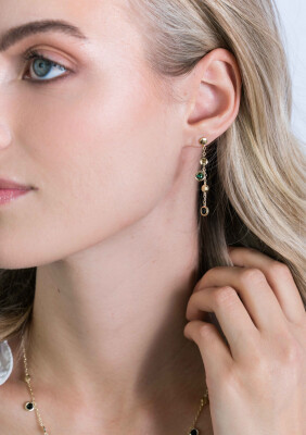 ZINZI zilveren fantasie oorhangers 40mm in 14K geel verguld met ronde kleurstenen groen zwart ZIO2093