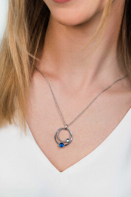 ZINZI zilveren hanger ronde cirkels blauw 32mm ZIH1963