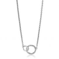ZINZI zilveren ketting 2 open rondjes verbonden wit ZIC1782